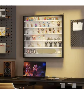 Vitrina de Pared de Madera con Estantes Ajustables y 2 Puertas Correderas de Cristal 80x9,5x83 cm Negro