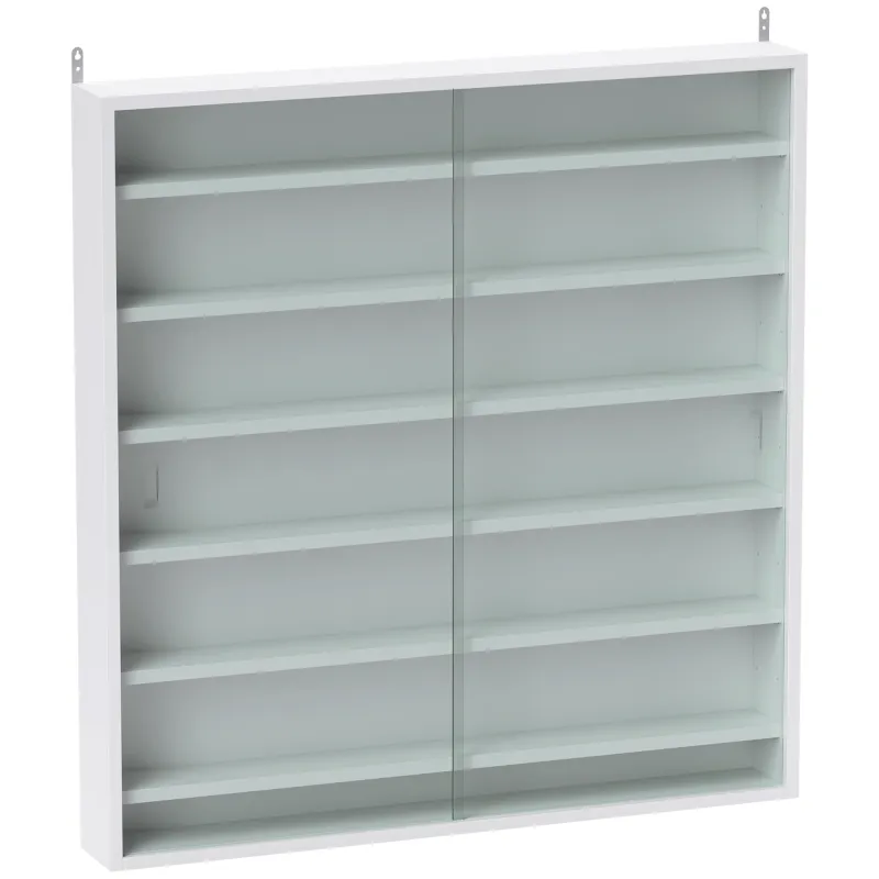 Vitrina de Pared de Madera con Estantes Ajustables y 2 Puertas Correderas de Cristal 80x9,5x83 cm Blanco