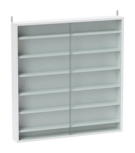 Vitrina de Pared de Madera con Estantes Ajustables y 2 Puertas Correderas de Cristal 80x9,5x83 cm Blanco