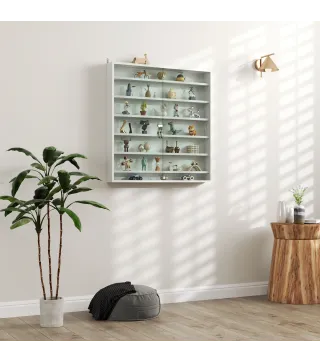 Vitrina de Pared de Madera con Estantes Ajustables y 2 Puertas Correderas de Cristal 80x9,5x83 cm Blanco