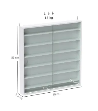 Vitrina de Pared de Madera con Estantes Ajustables y 2 Puertas Correderas de Cristal 80x9,5x83 cm Blanco