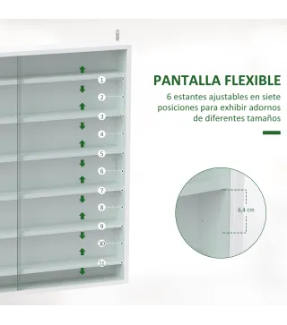 Vitrina de Pared de Madera con Estantes Ajustables y 2 Puertas Correderas de Cristal 80x9,5x83 cm Blanco