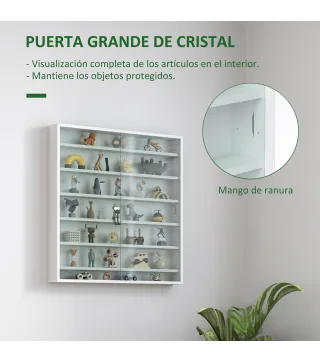 Vitrina de Pared de Madera con Estantes Ajustables y 2 Puertas Correderas de Cristal 80x9,5x83 cm Blanco