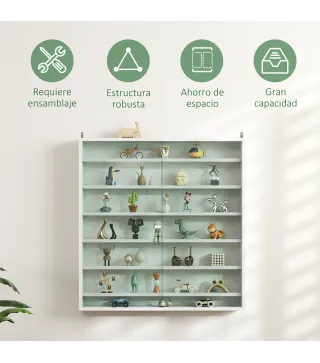 Vitrina de Pared de Madera con Estantes Ajustables y 2 Puertas Correderas de Cristal 80x9,5x83 cm Blanco