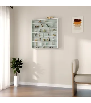 Vitrina de Pared de Madera con Estantes Ajustables y 2 Puertas Correderas de Cristal 80x9,5x83 cm Blanco