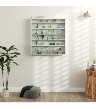 Vitrina de Pared de Madera con Estantes Ajustables y 2 Puertas Correderas de Cristal 80x9,5x83 cm Blanco