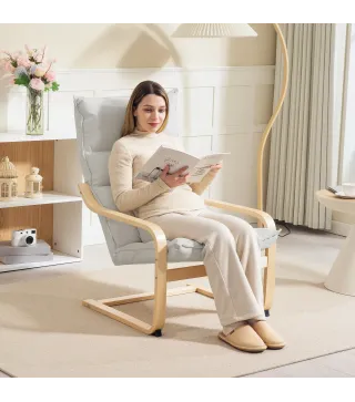 Sillón de Salón Moderno con Respaldo Alto Acolchado Patas de Madera y Tapizado en Terciopelo 67x83x105 cm Crema