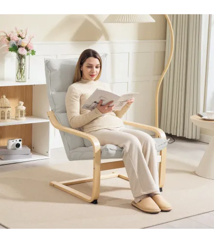 Sillón de Salón Moderno con Respaldo Alto Acolchado Patas de Madera y Tapizado en Terciopelo 67x83x105 cm Crema