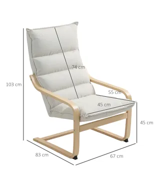 Sillón de Salón Moderno con Respaldo Alto Acolchado Patas de Madera y Tapizado en Terciopelo 67x83x105 cm Crema