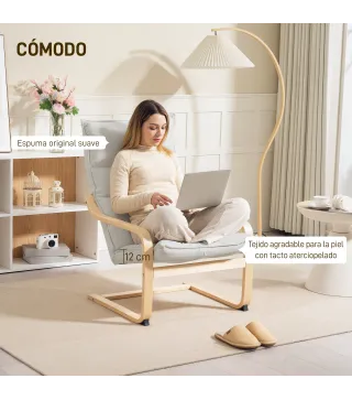 Sillón de Salón Moderno con Respaldo Alto Acolchado Patas de Madera y Tapizado en Terciopelo 67x83x105 cm Crema