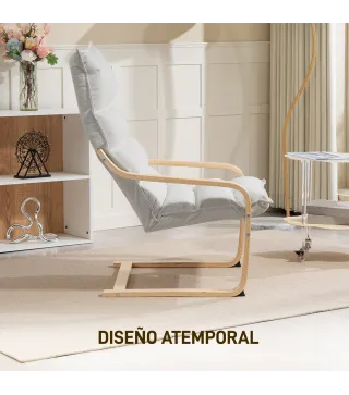 Sillón de Salón Moderno con Respaldo Alto Acolchado Patas de Madera y Tapizado en Terciopelo 67x83x105 cm Crema