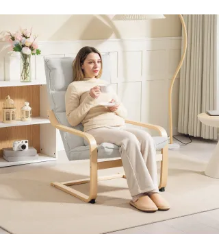 Sillón de Salón Moderno con Respaldo Alto Acolchado Patas de Madera y Tapizado en Terciopelo 67x83x105 cm Crema