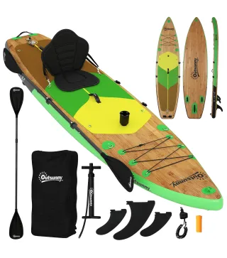 Tabla Paddle Surf Hinchable SUP Extra Largo de 335 cm con Asiento Remo Convertible Aletas Bomba y Mochila Carga 180 kg
