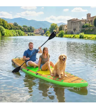 Tabla Paddle Surf Hinchable SUP Extra Largo de 335 cm con Asiento Remo Convertible Aletas Bomba y Mochila Carga 180 kg