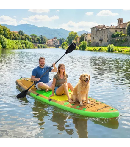 Tabla Paddle Surf Hinchable SUP Extra Largo de 335 cm con Asiento Remo Convertible Aletas Bomba y Mochila Carga 180 kg