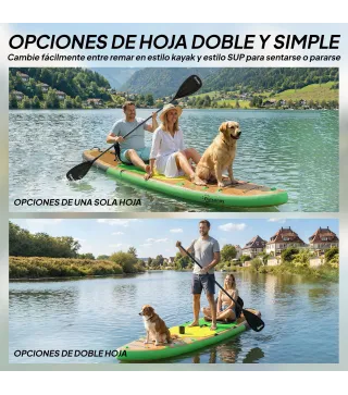 Tabla Paddle Surf Hinchable SUP Extra Largo de 335 cm con Asiento Remo Convertible Aletas Bomba y Mochila Carga 180 kg