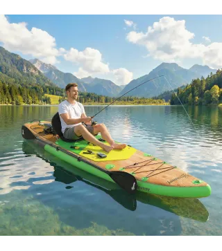 Tabla Paddle Surf Hinchable SUP Extra Largo de 335 cm con Asiento Remo Convertible Aletas Bomba y Mochila Carga 180 kg