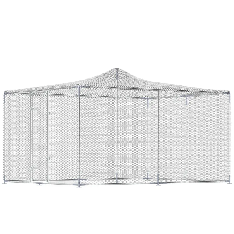Gallinero para Exterior Grande 4x3x1,97 m 12 m² Gallinero de Acero Galvanizado con Puerta con Doble Cierre Plata