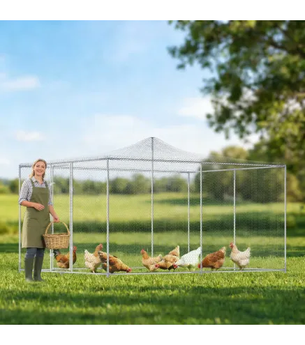 Gallinero para Exterior Grande 4x3x1,97 m 12 m² Gallinero de Acero Galvanizado con Puerta con Doble Cierre Plata