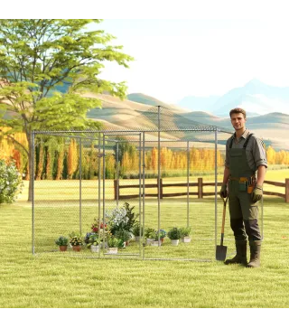 Gallinero para Exterior Grande 4x3x1,97 m 12 m² Gallinero de Acero Galvanizado con Puerta con Doble Cierre Plata