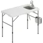 Mesa de Limpieza de Pescado Plegable con Altura Regulable Fregadero Grifo Manguera Cesta Plegable Ranuras y Bolsa