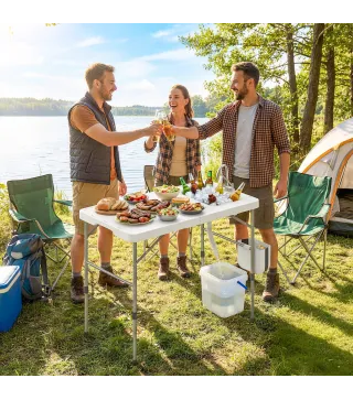 Mesa de Limpieza de Pescado Plegable con Altura Regulable Fregadero Grifo Manguera Cesta Plegable Ranuras y Bolsa