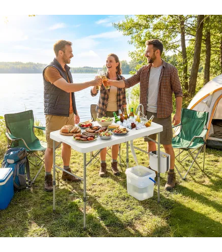 Mesa de Limpieza de Pescado Plegable con Altura Regulable Fregadero Grifo Manguera Cesta Plegable Ranuras y Bolsa