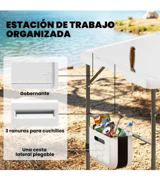 Mesa de Limpieza de Pescado Plegable con Altura Regulable Fregadero Grifo Manguera Cesta Plegable Ranuras y Bolsa