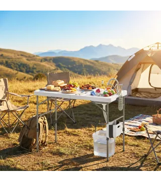 Mesa de Limpieza de Pescado Plegable con Altura Regulable Fregadero Grifo Manguera Cesta Plegable Ranuras y Bolsa