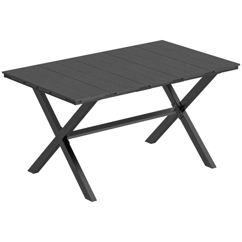Mesa de Comedor de Jardín para 6 Personas con Superficie de HDPE de Listones Estructura Metálica 150x90x74 cm Negro