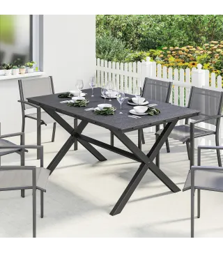 Mesa de Comedor de Jardín para 6 Personas con Superficie de HDPE de Listones Estructura Metálica 150x90x74 cm Negro
