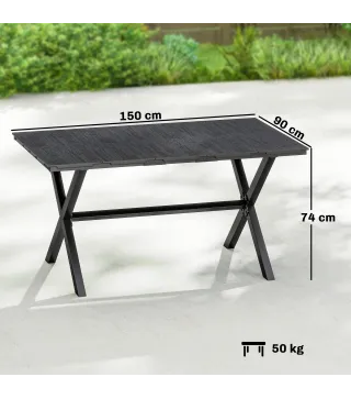 Mesa de Jardín para 6 Personas con Tablero HDPE, 150x90x74 cm, Negro