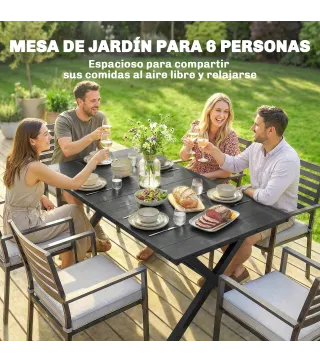 Mesa de Jardín para 6 Personas con Tablero HDPE, 150x90x74 cm, Negro
