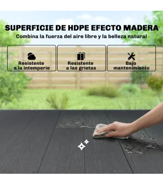Mesa de Jardín para 6 Personas con Tablero HDPE, 150x90x74 cm, Negro