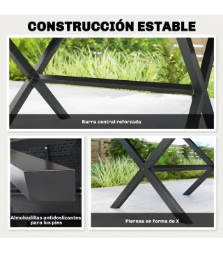 Mesa de Jardín para 6 Personas con Tablero HDPE, 150x90x74 cm, Negro
