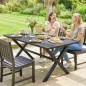 Mesa de Comedor de Jardín para 6 Personas con Superficie de HDPE de Listones Estructura Metálica 150x90x74 cm Negro