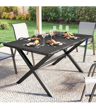 Mesa de Jardín para 6 Personas con Tablero HDPE, 150x90x74 cm, Negro