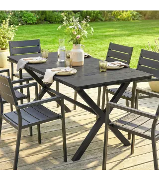 Mesa de Jardín para 6 Personas con Tablero HDPE, 150x90x74 cm, Negro