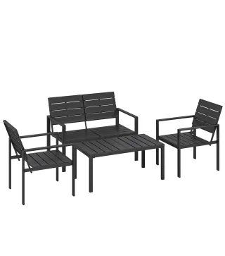 Conjunto de Jardín para 4 Personas con Sofá 2 Plazas y Mesa de Centro, Negro