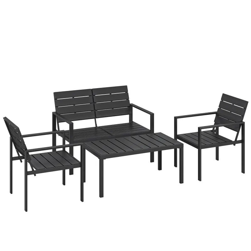 Conjunto de Muebles de Jardín para 4 Personas con Sofá de 2 Plazas 2 Sillones Mesa de Centro Negro