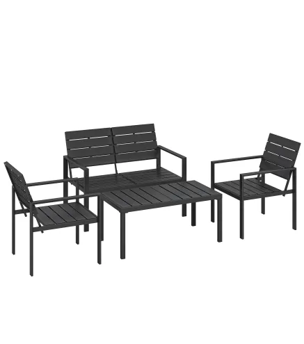 Conjunto de Jardín para 4 Personas con Sofá 2 Plazas y Mesa de Centro, Negro