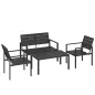 Conjunto de Muebles de Jardín para 4 Personas con Sofá de 2 Plazas 2 Sillones Mesa de Centro Negro