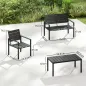 Conjunto de Muebles de Jardín para 4 Personas con Sofá de 2 Plazas 2 Sillones Mesa de Centro Negro