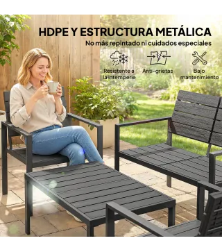Conjunto de Jardín para 4 Personas con Sofá 2 Plazas y Mesa de Centro, Negro