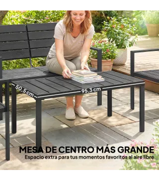 Conjunto de Jardín para 4 Personas con Sofá 2 Plazas y Mesa de Centro, Negro