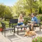 Conjunto de Muebles de Jardín para 4 Personas con Sofá de 2 Plazas 2 Sillones Mesa de Centro Negro
