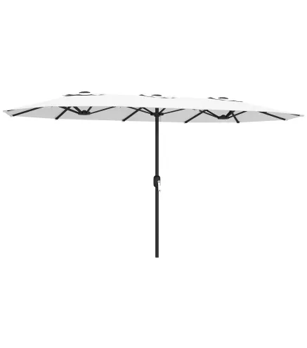 Sombrilla Doble de Jardín 4,6x2,6 m con Manivela Manual Protección UV50+ Funda Resistente al Agua Blanco