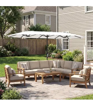 Sombrilla Doble de Jardín 4,6x2,6 m con Manivela Manual Protección UV50+ Funda Resistente al Agua Blanco