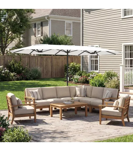 Sombrilla Doble de Jardín 4,6x2,6 m con Manivela Manual Protección UV50+ Funda Resistente al Agua Blanco