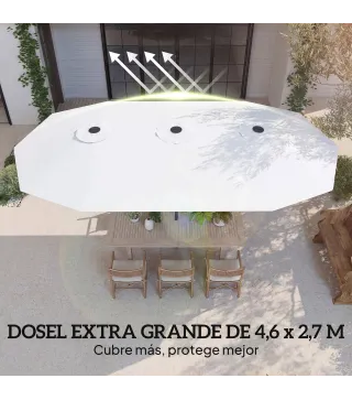 Sombrilla Doble de Jardín 4,6x2,6 m con Manivela Manual Protección UV50+ Funda Resistente al Agua Blanco